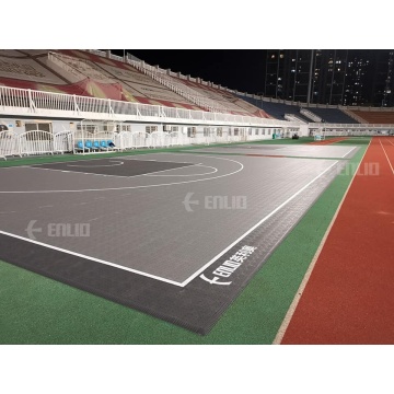 Interlocking court tile model for outdoor sports court