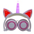 귀여운 유니콘 고양이 귀 조명 헤드폰 키즈 헤드폰