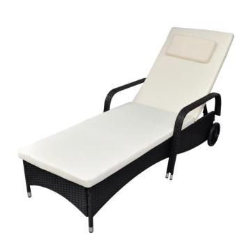 [AU Warehouse]Furniture Sun Lounger with Cushion & Wheels Poly Rattan Black