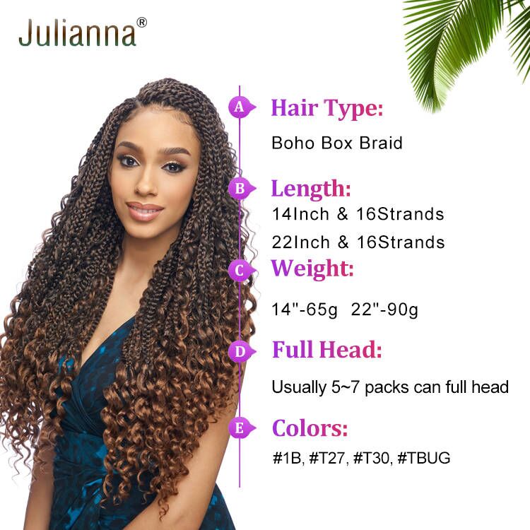 Julianna Crochet Hair River Box Braid Messy Bohemian Box Braid With Curly End Goddess Knotless BohoBox Braid