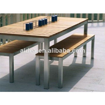 Teak wood and stainless steel outdoor benches