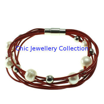 Br181 Multi-strand Womens Stainless Steel Bracelets , Rose Bracelets With Rhinestone