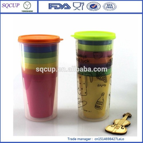 2015 wholesale Newest rainbow multi-color or seven colors with a set of tumbler mug transparent glass flilter cup