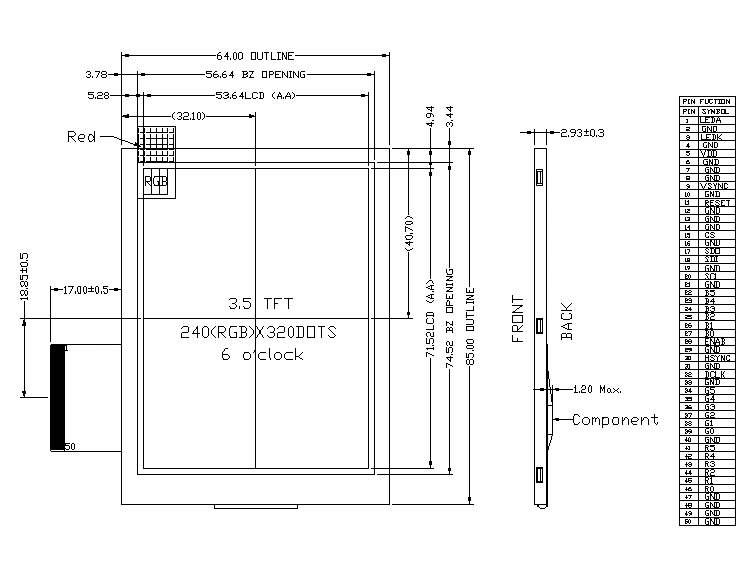 3.5 Inch Transflective 16bit+Spi/50pin/ 480X640 VGA Color Display Hx8363A Transflective Display
