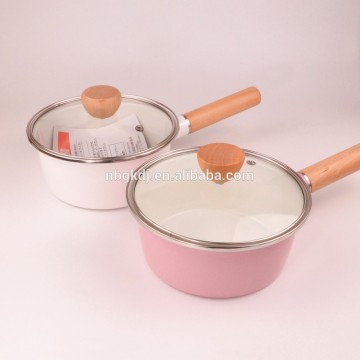 custom enamel pot of single timber handle & Chinese hot sell enamel