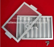 8 Tubes Silver Metal Chip Tray With Playing Card Space Poker Chip Tray