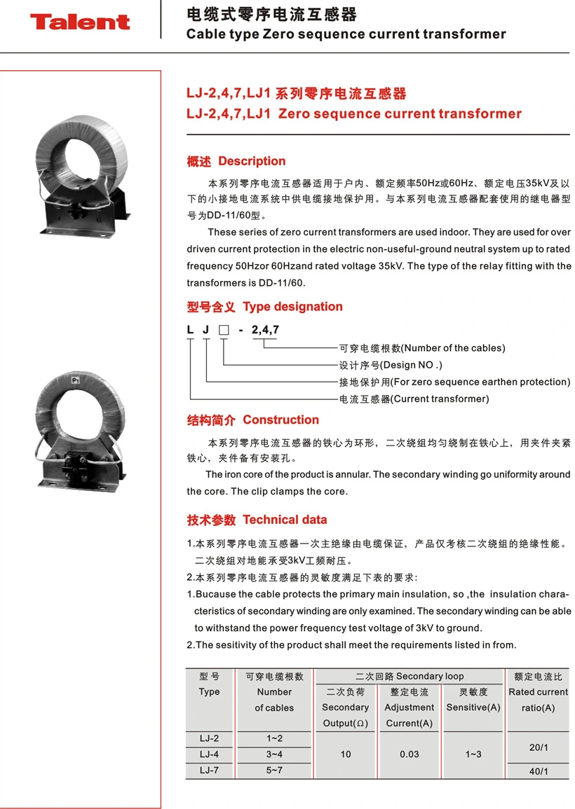 (LJ1) Indoor Cable Type Zero Sequence Current Transformer