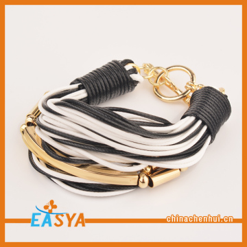 Metal And Leather Multi Layer Chain Bracelet