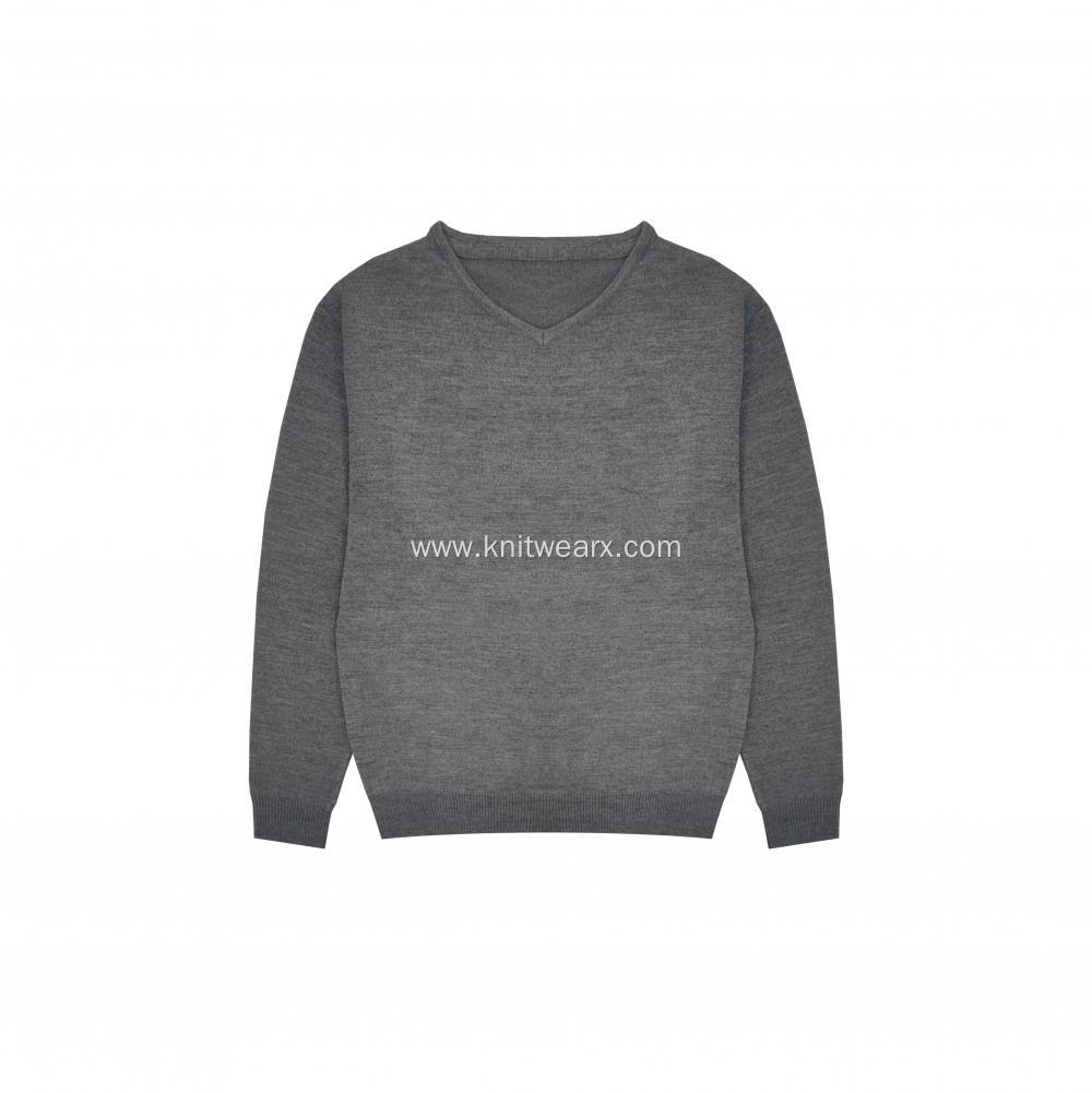 Men's Knitted Warm Sweater V-neck Wool Blend Pullover