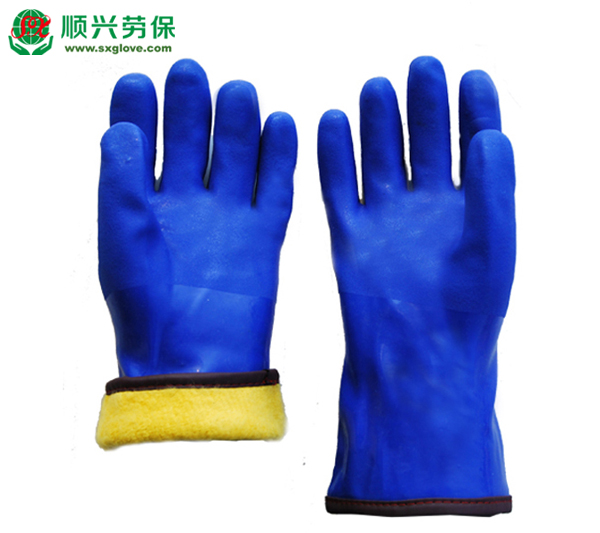 PVC Bule Coating Fleece Thermal Lined Warm Gloves