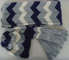 Winter Warm Knitted Cap, Scarf, Gloves Set (KS-2110)