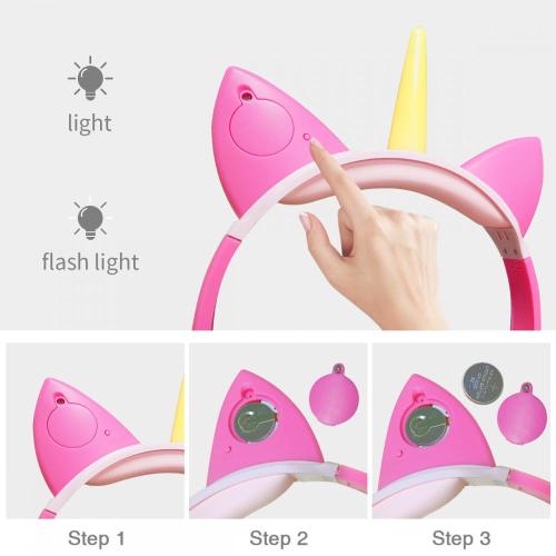 LED de oreja de gato unicornio con cable que brilla intensamente