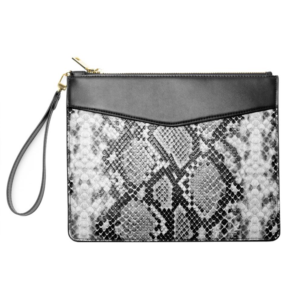 Fashion Trendy Women&#39;s Snakeskin Retro Zipper Clutch Bag