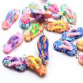 Polymeer Klei Flip Flop Bedels Hangers Schoen Bedels Nieuwe 3D Bloem Strand Kawaii 100 stks 30 MM 10 * 12 * 30 MM Decoratie QIN-YX186 Multi