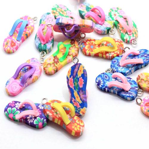 Cute Beach Slippers Polymer Clay Jewelry  with Screw Eye Nail Colorful Drop Earring Accessory Key Chain Decoration