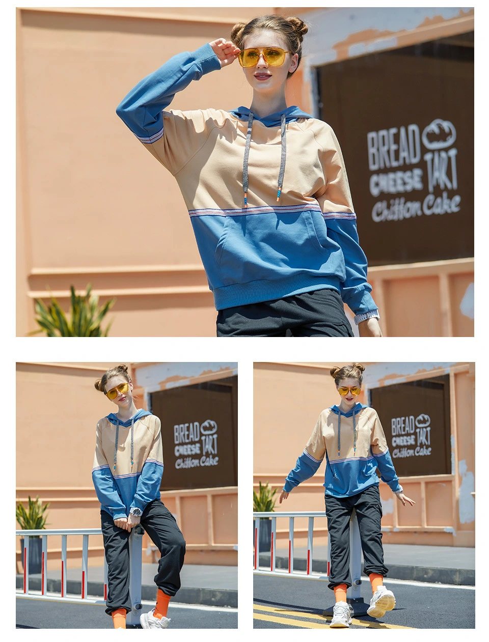 Men Personality Trend Color Matching Stitching Slim Hoodie