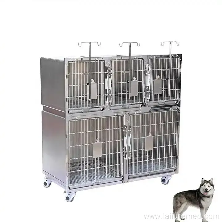 Factory Price Animal Veterinary Pet Cages Stainless Steel Vet Cat Cage with Wheels and Tray Oxygen Cage