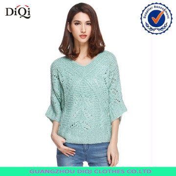 new design ruffled sleeve round neck women sweater