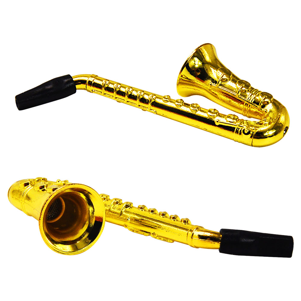 Small saxophone shape Weed smoking pipe tobacco pipe hidden stealth portable weed pipe with metal screen smoking accessories