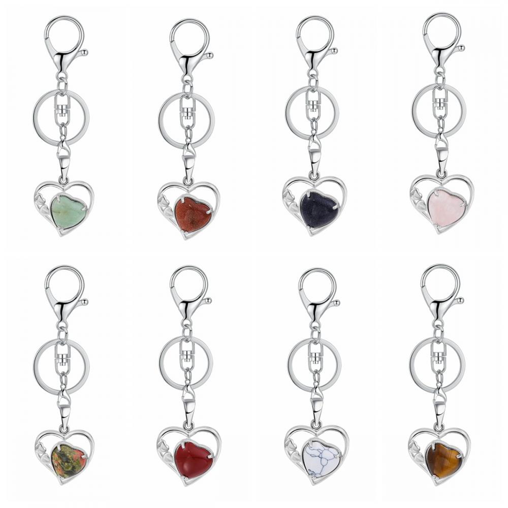 Heart Natural Gemstone Heart Birthstone Pendse Keychain