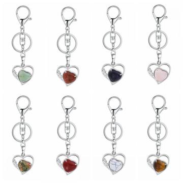 Natural Gemstone Love Heart Birthstone Pendant Keychain