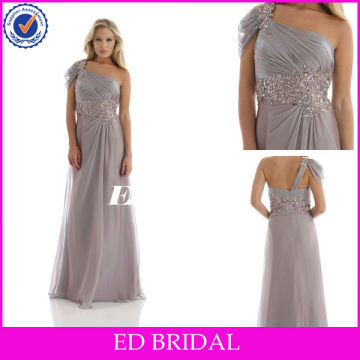 Elegant Gray One Sleeve Evening Dress Cap Sleeve Tulle Beaded Evening Dress