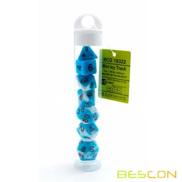 Bescon Mini Gemini zweifarbige polyedrischen RPG Würfel Set 10 MM, kleine Mini RPG Rollenspiel Würfel Set D4-D20 in Tube, ICY TRACK