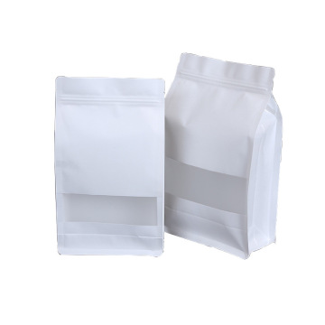 Customized White Kraft Paper Pouch Eight-side Seal Confectionery Food Tea Package Bag
