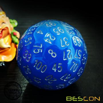 Bescon Glowing Polyhedral 100 Dés Côté Bleu Acide, Dés Lumineux D100, 100 Cube Cube, Brille Dans L&#39;ombre D100 Jeu De Dés