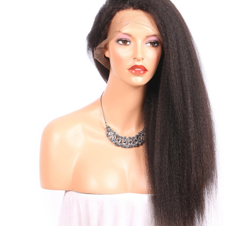 Cheap wholesale peruvian 100% virgin  hair kinky straight lace frontal wig