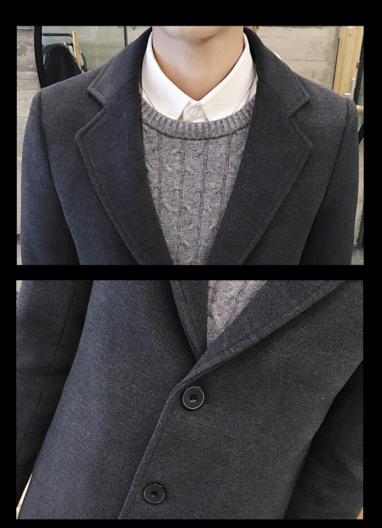 Men's Hong Kong Style Slim MID-Length Woolen Woolen Jacket