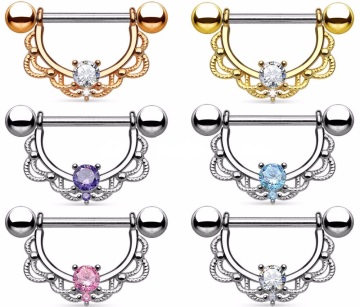 CZ Filigree Drop Nipple Shield Barbell Rings