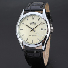 mininalist automatic watch with date design leather band