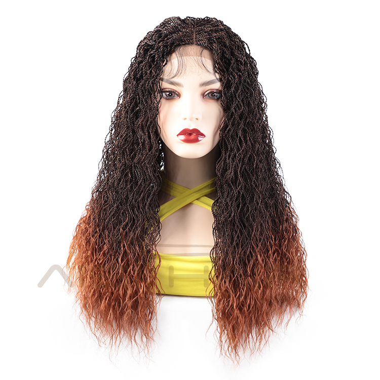 Aisi Hair New Design Long Braided Ombre Brown Swiss Lace Wigs Senegalese Twist Braided Front Lace Synthetic Wigs For Black Women