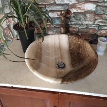 Hot selling wood grain natural marble wash basin