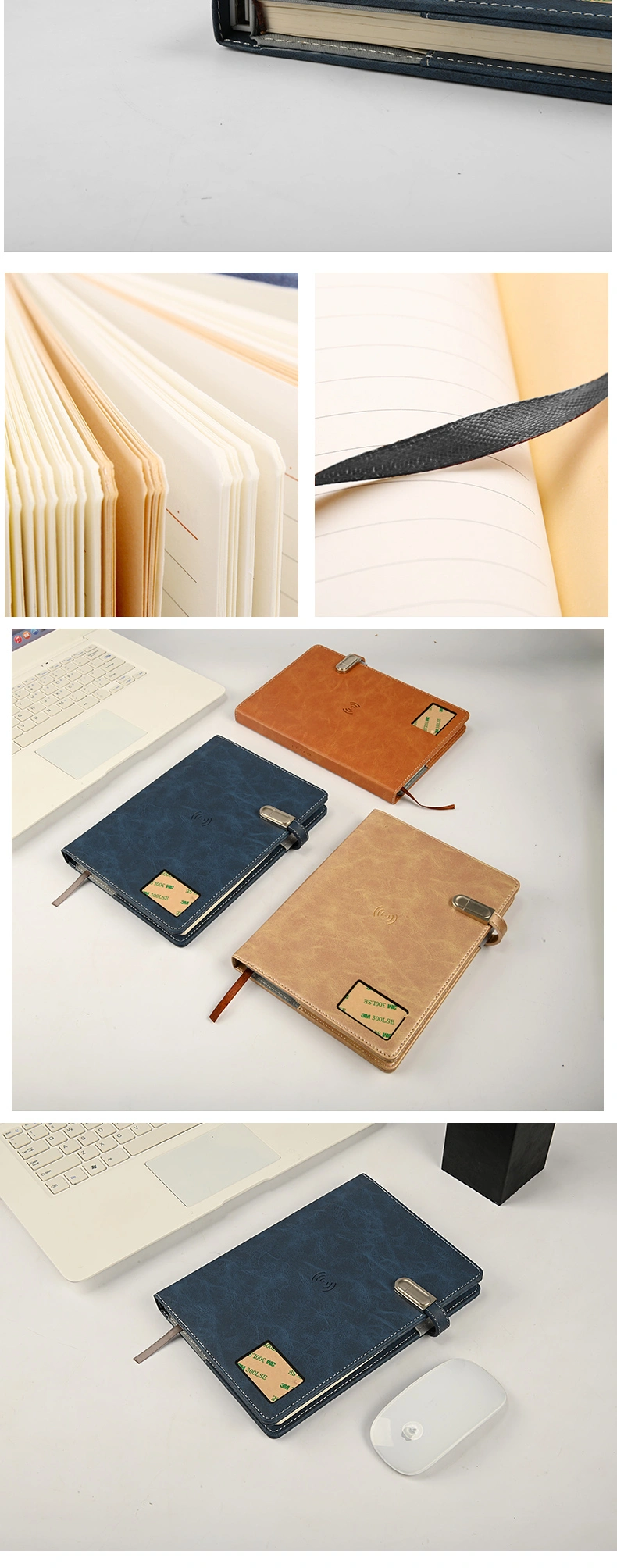 2021 New Leather Diary Wireless LED Logo Notebook with Powerbank and USB