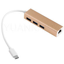 USB C To 3 Port HUB With Ethernet Adapter