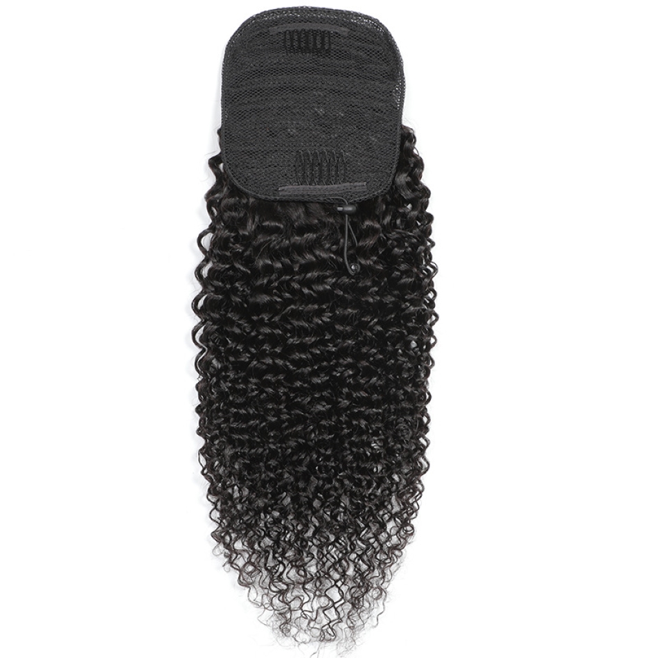 Wholesale Long Wavy Ponytail Human Hair Straight and kinky curly Drawstring Ponytails Clip in Hair Ponytail for Black women