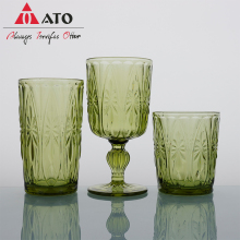 Mexican Style Handmade Vintage Embossed Green Colored Goblet