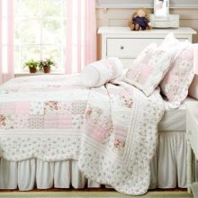 Floral Scroll Cotton Quilt and Sham Set with 2 Decorative Pillows, Pre-washed