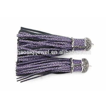 Wholesale high quality earrings handmade purple leather tassel earrings womens