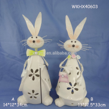 White ceramic statue rabbit led light table decoration
