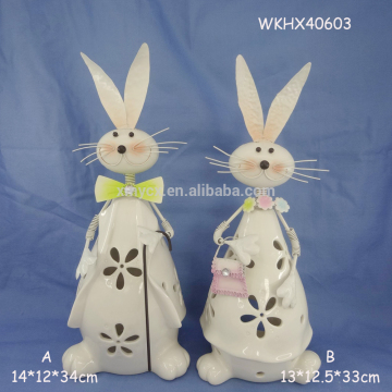 White ceramic statue rabbit led light table decoration