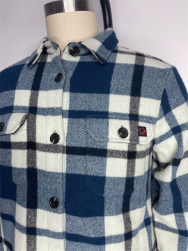 Long sleeved plaid shirt wool blend