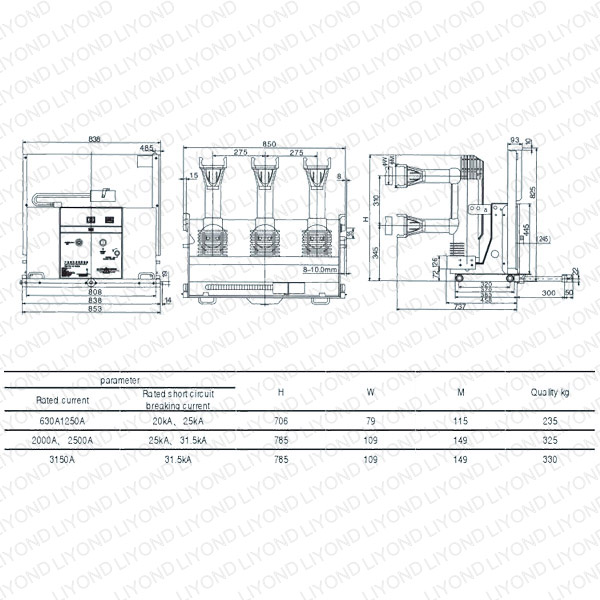 24kV disjoncteur embedded pole drawer breakers handcart type vacuum circuit breaker for KYN28 mid-set switch cubicle