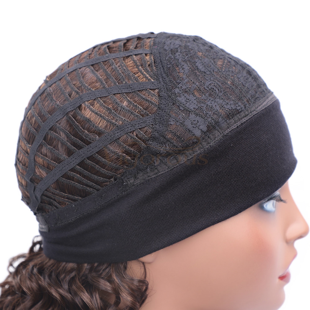 Vigorous Curly Synthetic Wigs for White Women Mixed Brown Colors African American Wigs Short 3/4 Half Wigs with Headband