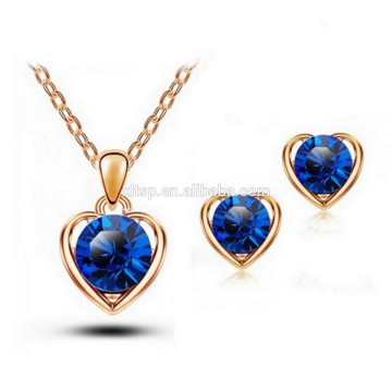 Noble style Dubai jewelry set blue Cubic Zirconia pendant and blue Cubic Zirconia earring