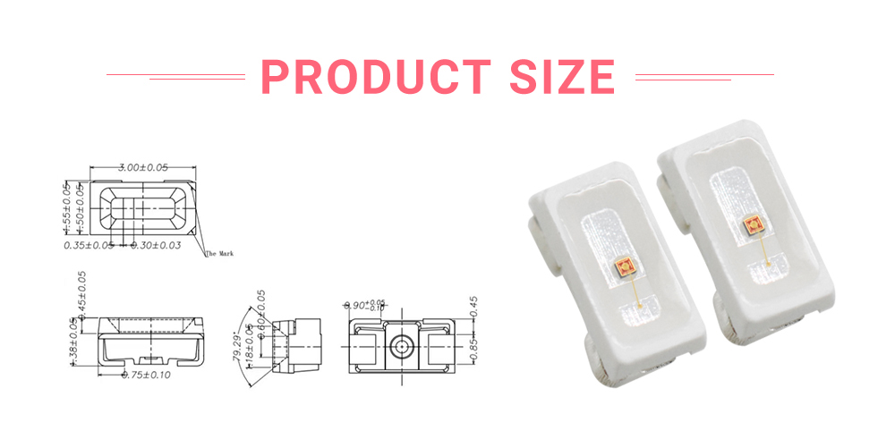 Size of 625nm Red LED 3014 Side Emitting LED SMT 3015FRC-8