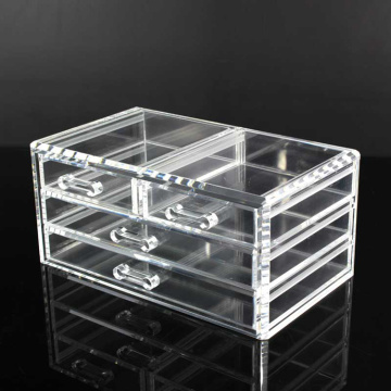 Organizador de maquillaje de cubo de escritorio de acrílico transparente de 4 cajones