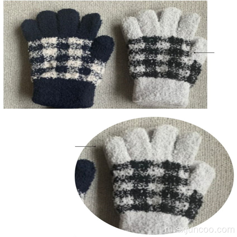 Зимние вязаные теплые перчатки в клетку из спандекса варежки